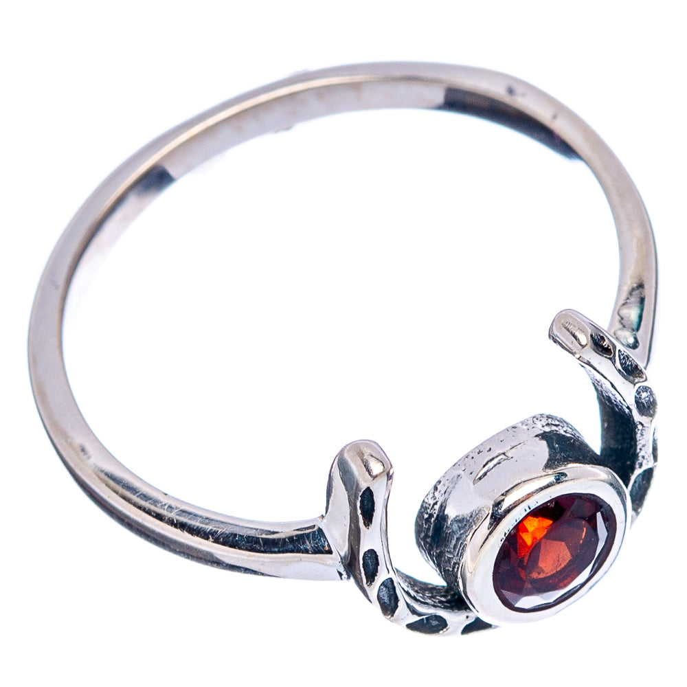 Garnet Horseshoe Dainty Ring Size 5.75 (.925 Sterling Silver)