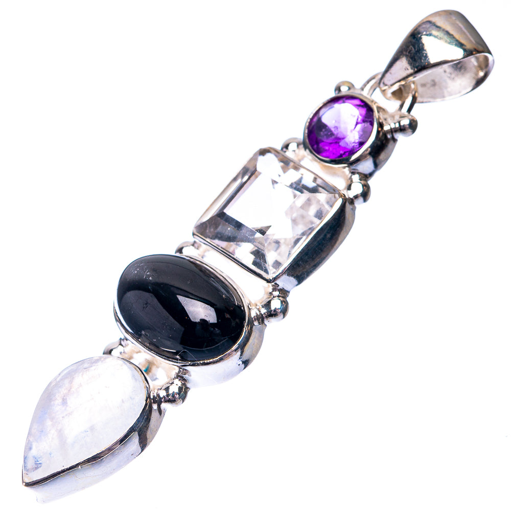 Star Diopside, Rainbow Moonstone, White Quartz, Amethyst Pendant 2" (925 Sterling Silver) P38683