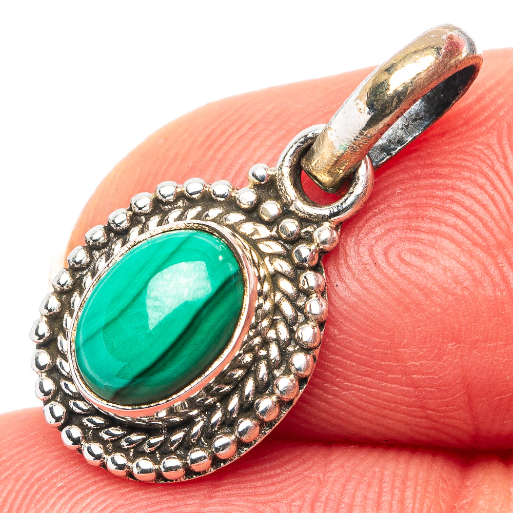 Malachite Dainty Pendant 7/8" (.925 Sterling Silver)