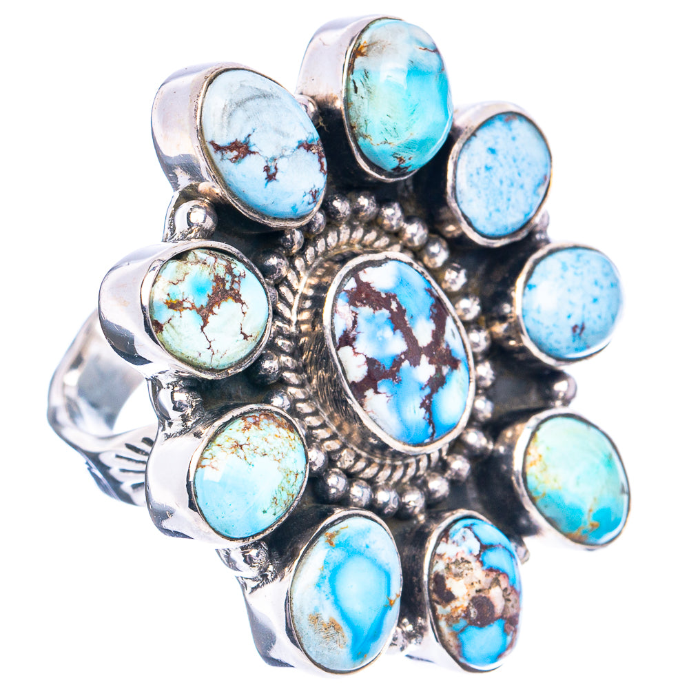 Rare Golden Hills Turquoise Native Style Ring Size 8 Adjustable (.925 Sterling Silver)