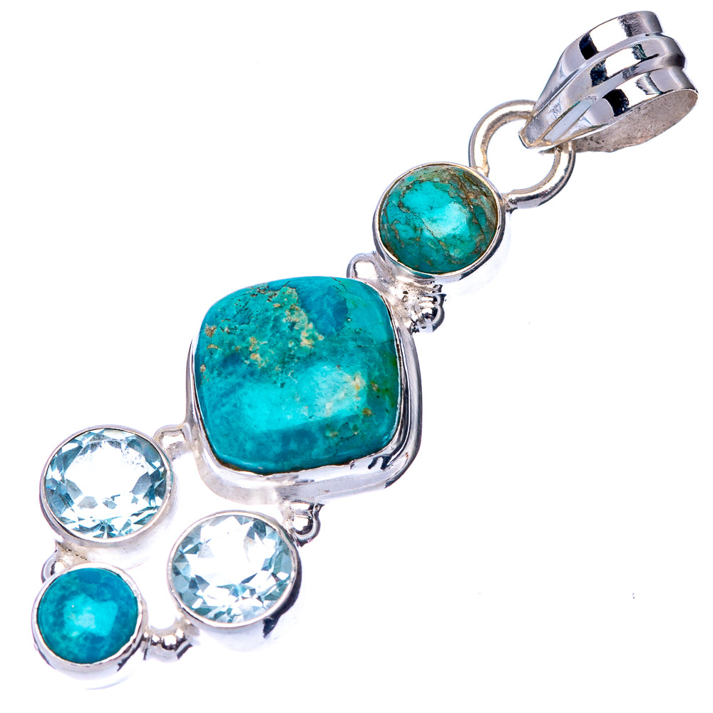 Rare Kingman Turquoise, Blue Topaz Pendant 1 3/4" (925 Sterling Silver) P41154