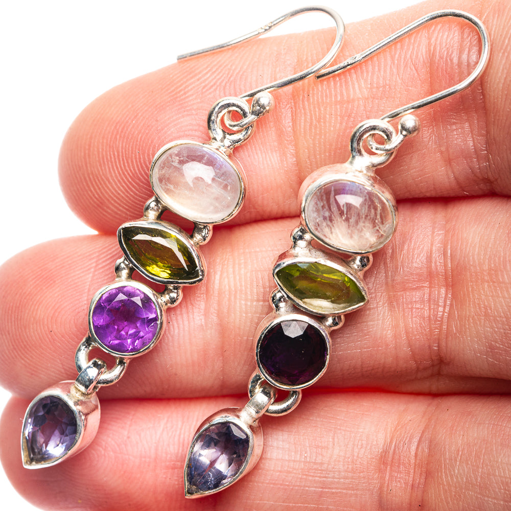 Rainbow Moonstone, Peridot, Amethyst, Tanzanite Earrings 2" (925 Sterling Silver) E432542