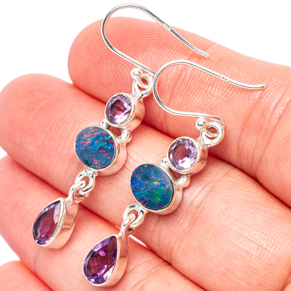 Rare Doublet Opal Earrings 1 5/8" (925 Sterling Silver) E1544