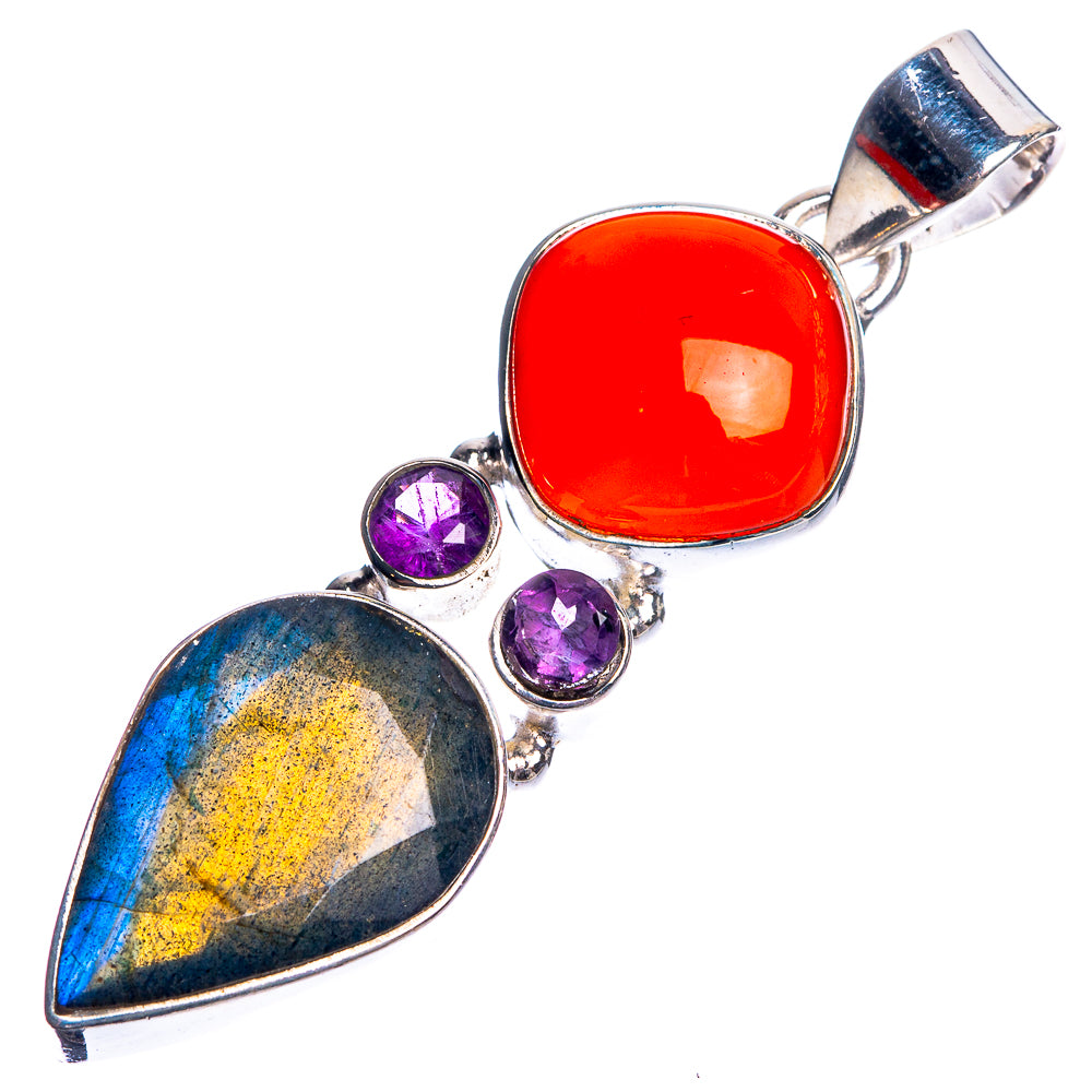 Labradorite, Red Onyx, Amethyst 925 Sterling Silver Pendant 1 7/8"