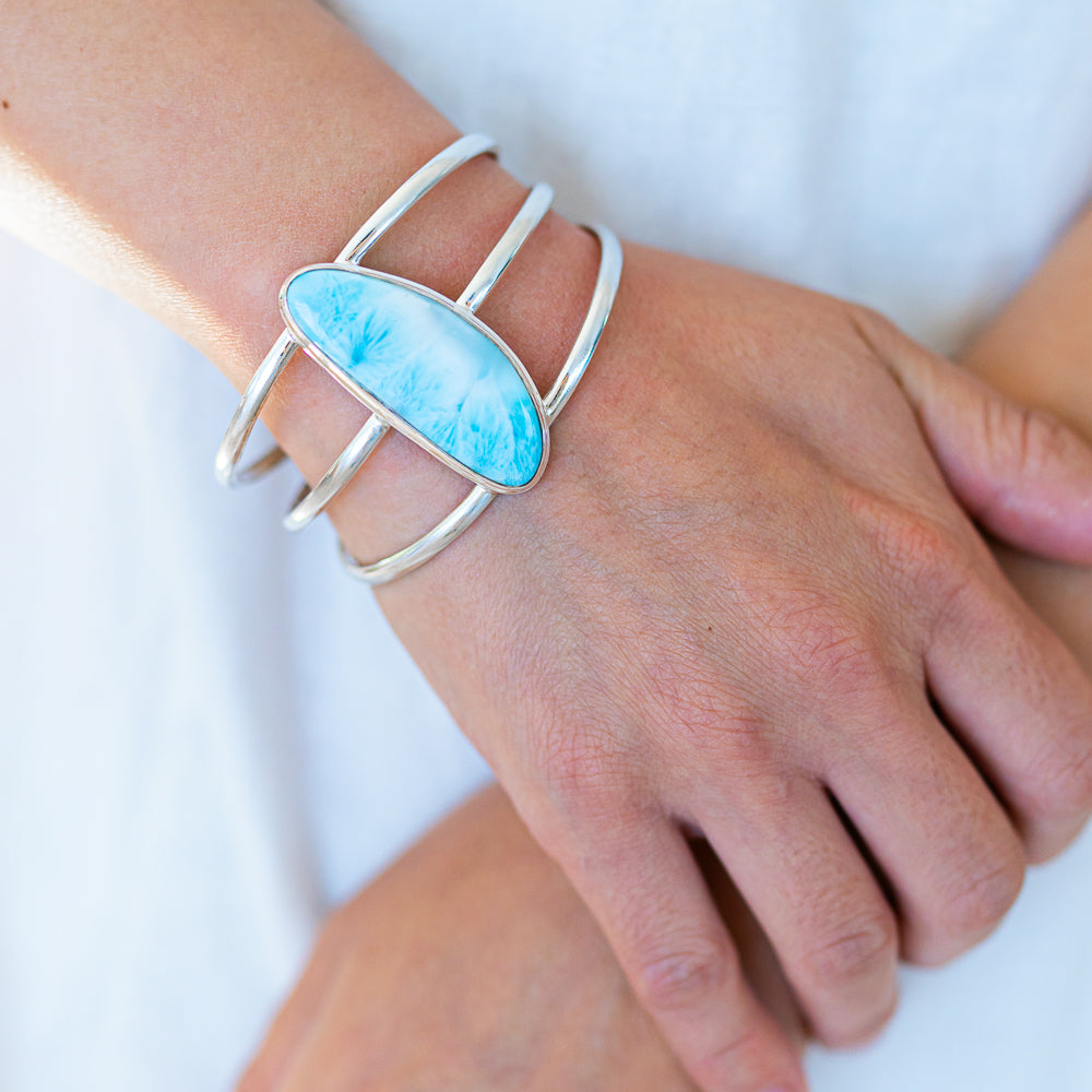 Larimar 925 Sterling Silver Cuff Bracelet Adjustable