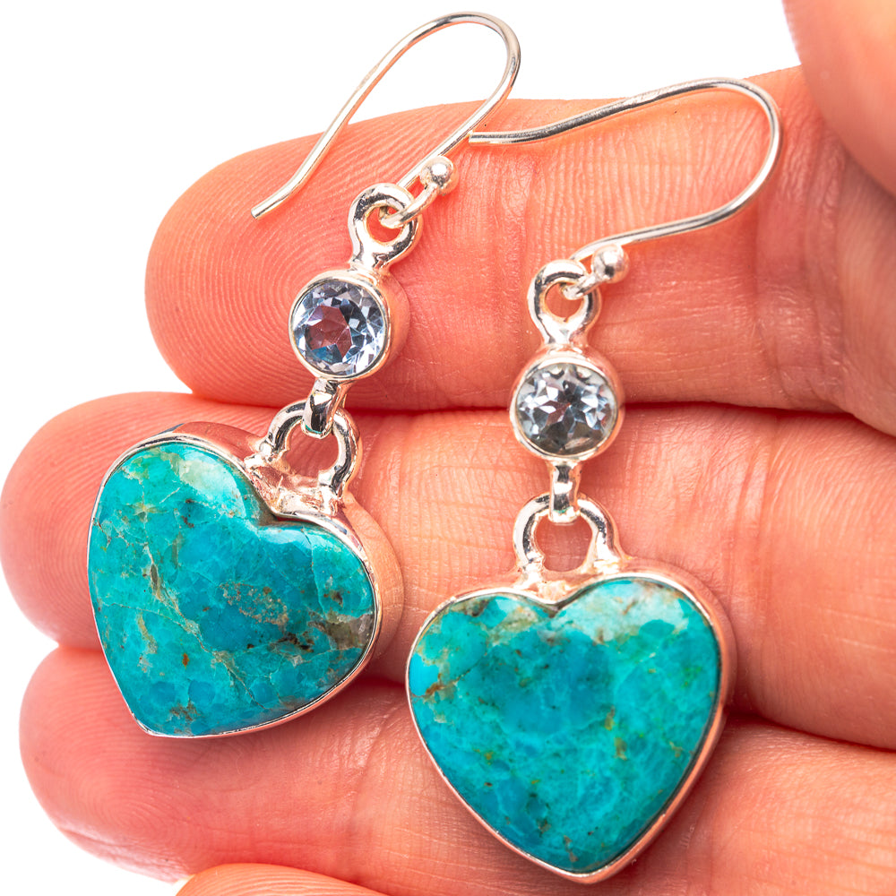 Chrysocolla, Blue Topaz 925 Sterling Silver Earrings 1 5/8" (925 Sterling Silver) EARR432225