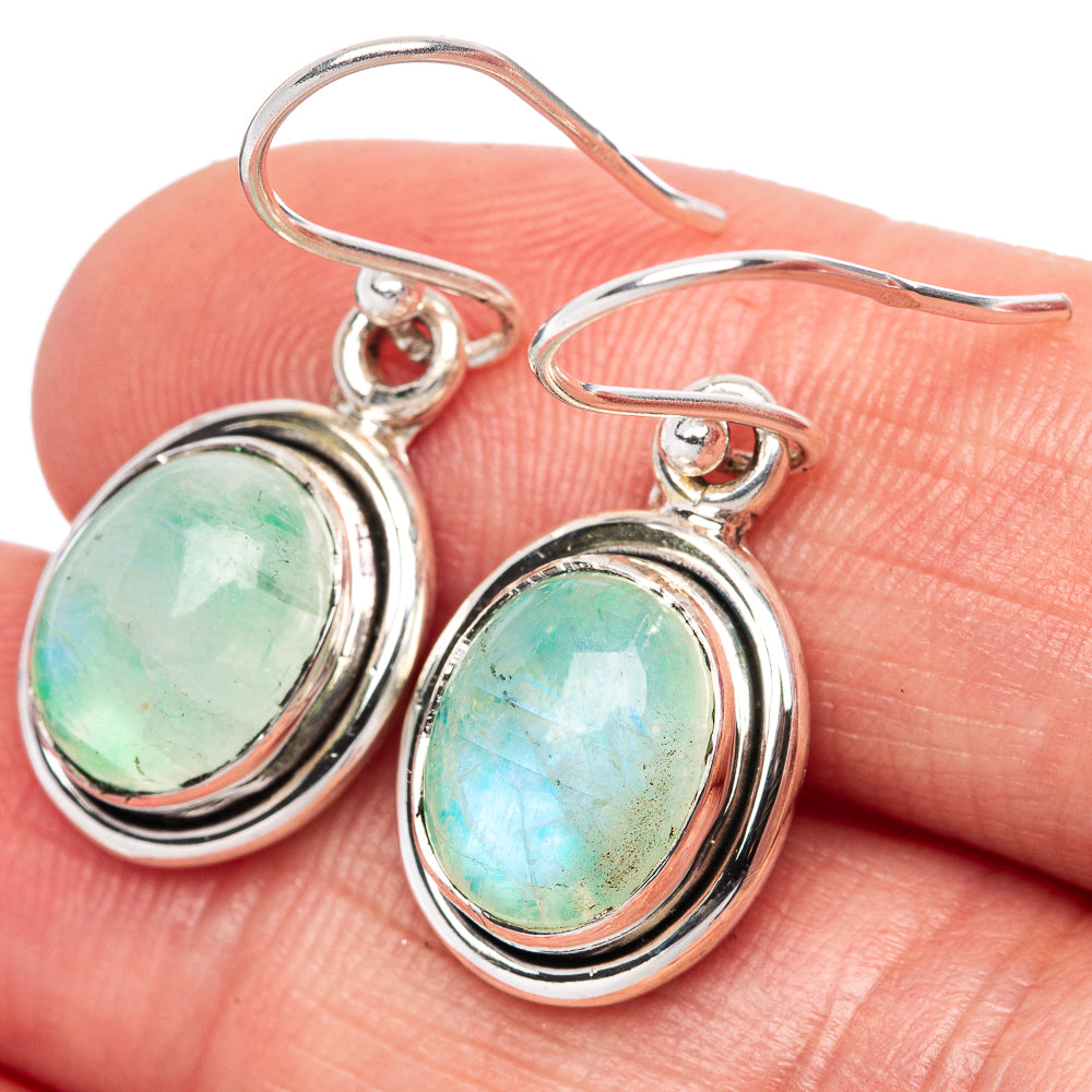 Green Moonstone Earrings 1 1/8" (925 Sterling Silver) E1359