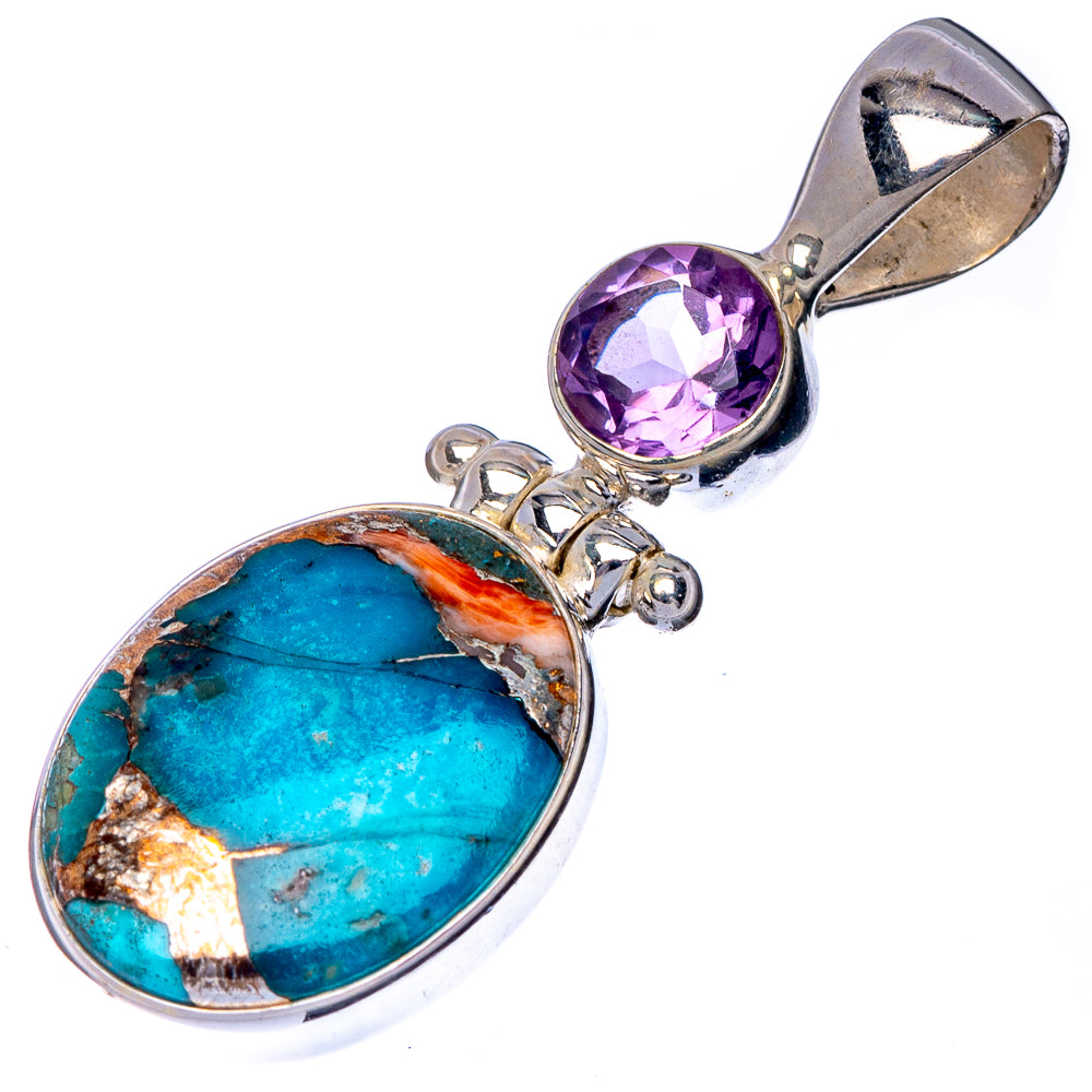 Spiny Oyster Turquoise, Amethyst Pendant 1 3/8" (925 Sterling Silver) P41056