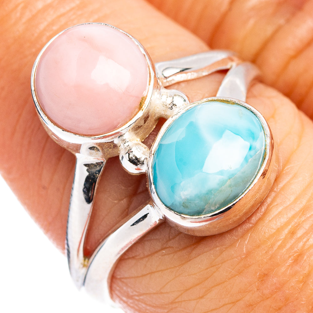 Rare Larimar, Pink Opal Ring Size 7.75 (.925 Sterling Silver)