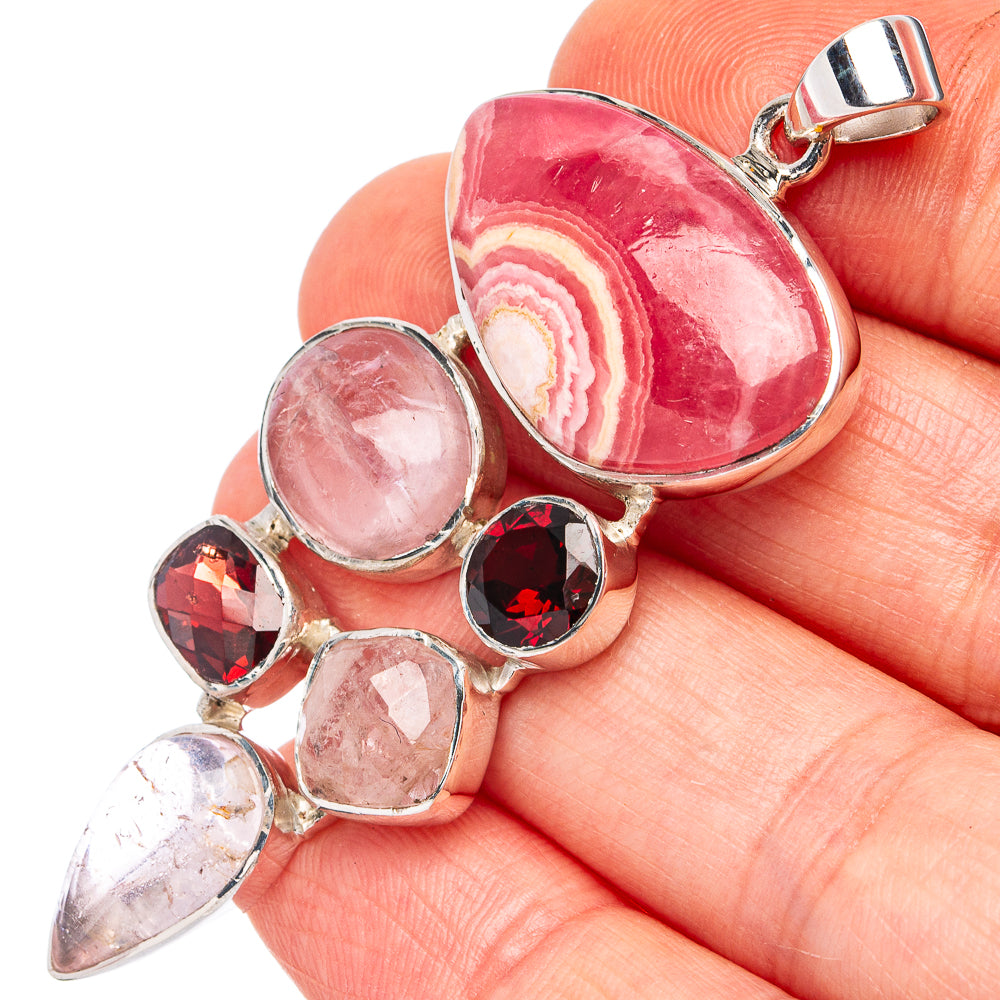 Signature Rhodochrosite, Rose Quartz, Garnet Pendant 2 3/8" (.925 Sterling Silver)