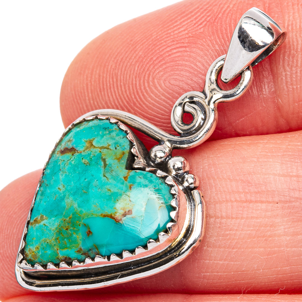 Rare Arizona Turquoise Heart Pendant 1 3/8" (925 Sterling Silver) P42118