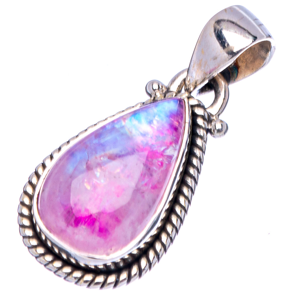 Pink Moonstone Pendant 1 1/8" (.925 Sterling Silver)