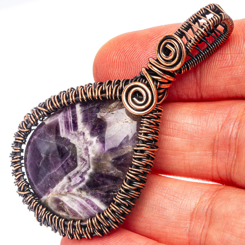 Chevron Amethyst Wire Wrap Pendant 2 1/4" (Oxidized Copper)