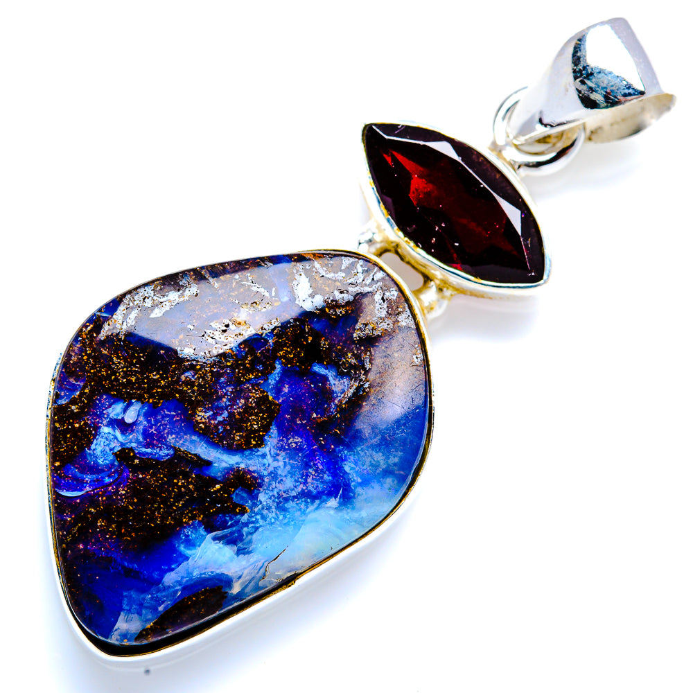 Boulder Opal, Garnet 925 Sterling Silver Pendant 1 3/4" (925 Sterling Silver) PD38293