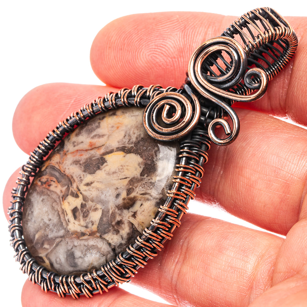 Petrified Palm Root  Wire Wrap Pendant 2 1/2" (Oxidized Copper)