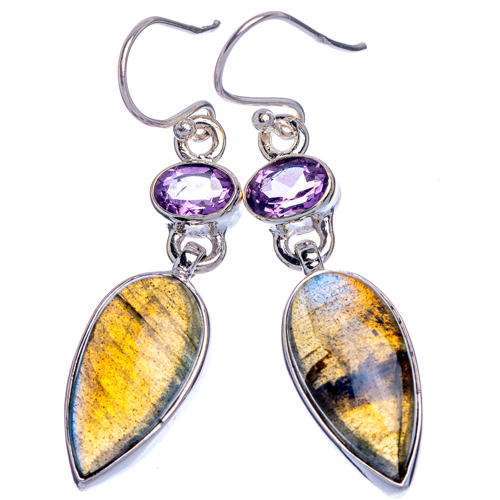 Labradorite, Amethyst Earrings 1 3/4" (925 Sterling Silver) E433011