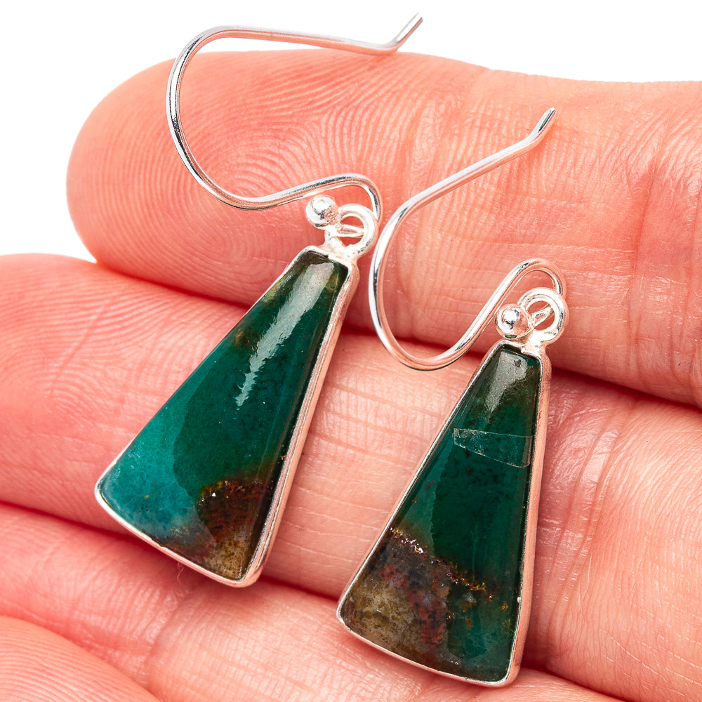 Bloodstone Earrings 1 3/8" (.925 Sterling Silver)
