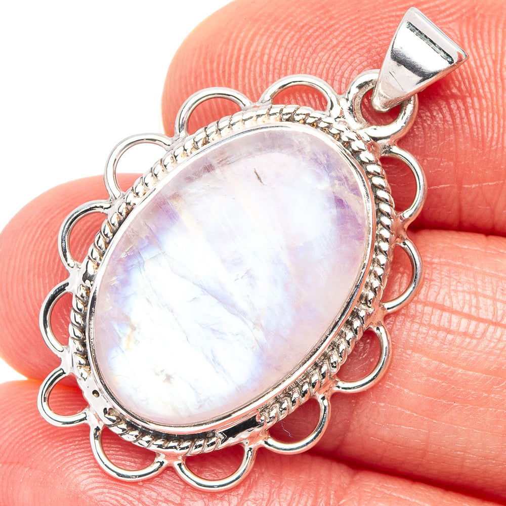 Premium Rainbow Moonstone Pendant 1 1/4" (.925 Sterling Silver)