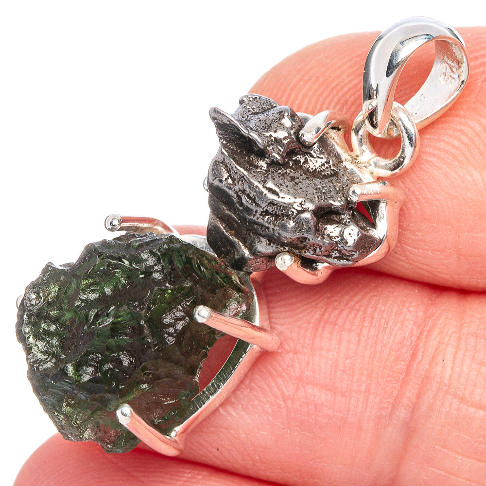 Rare Czech Moldavite, Meteorite Pendant 1 3/8" (925 Sterling Silver) P40314