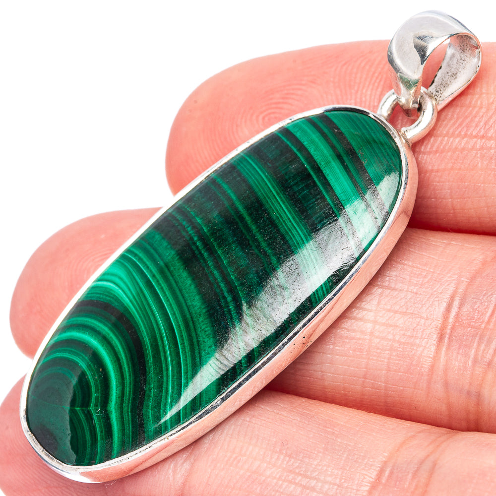 Malachite Pendant 1 7/8" (925 Sterling Silver) P42167