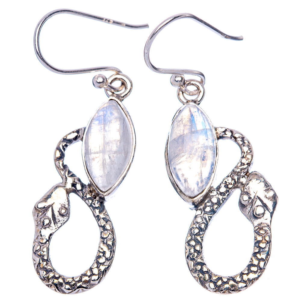 Rainbow Moonstone Snake Earrings 1 5/8" (925 Sterling Silver) E1320