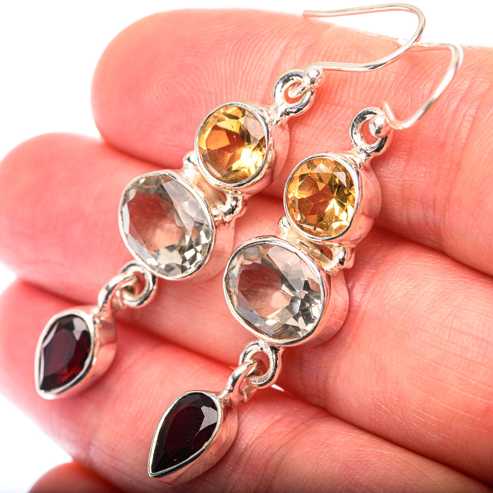 White Quartz, Citrine, Garnet Earrings 1 7/8" (925 Sterling Silver) EARR432196