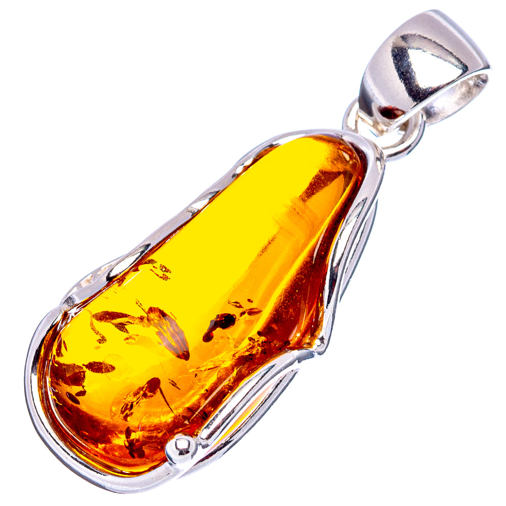 Baltic Amber Leaf Pendant 1 1/2" (.925 Sterling Silver)