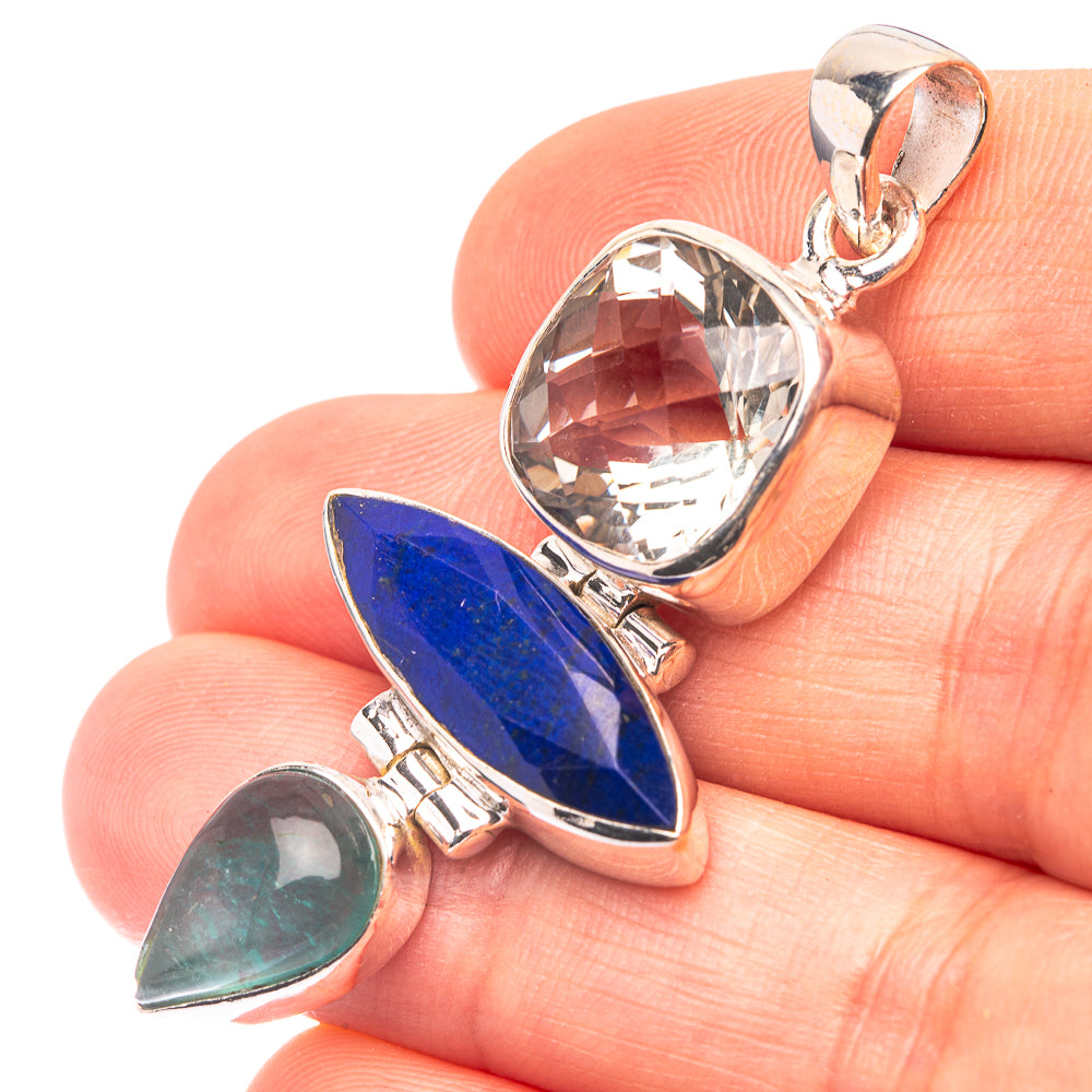 Lapis Lazuli, White Quartz, Blue Fluorite 925 Sterling Silver Pendant 2" (925 Sterling Silver) PD38667