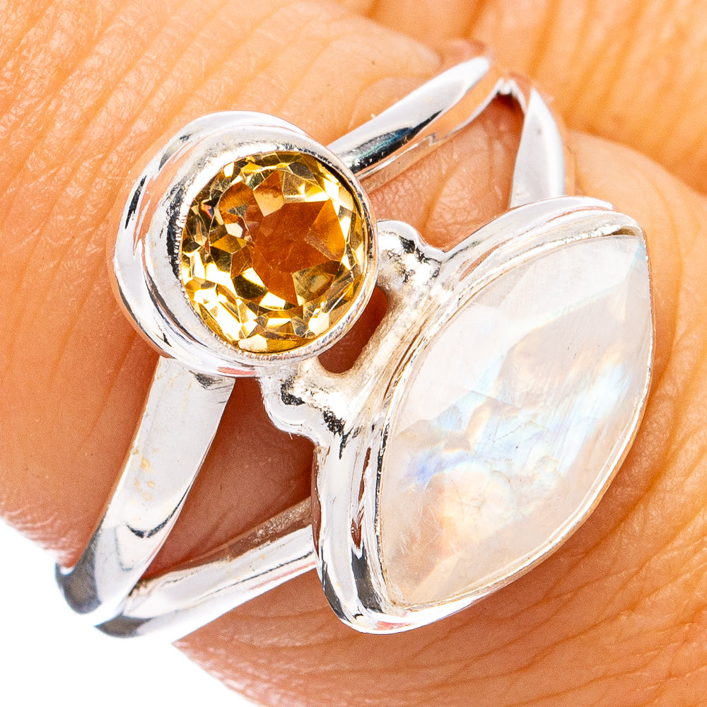 Rainbow Moonstone, Citrine Ring Size 7.5 (925 Sterling Silver) R8242
