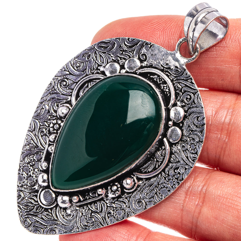 Green Onyx Pendant 2 3/4" (German Silver)