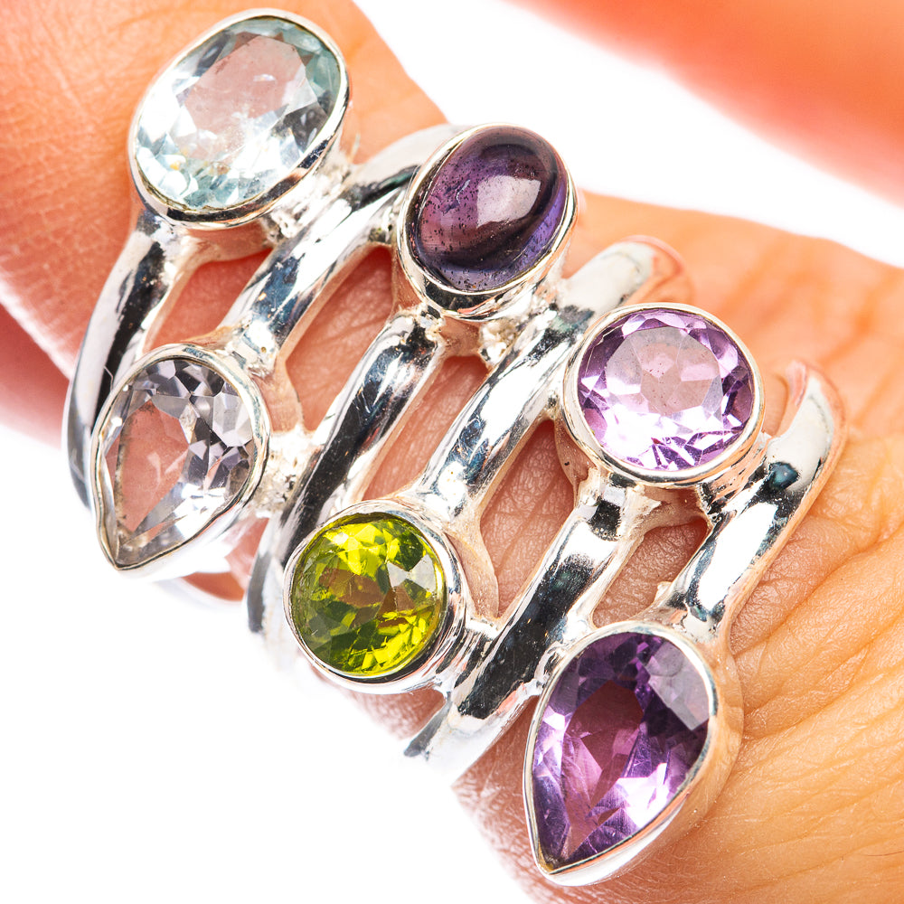 Large Blue Topaz, Tanzanite, Peridot, Amethyst, White Quartz Ring Size 5.75 (925 Sterling Silver) RING143365