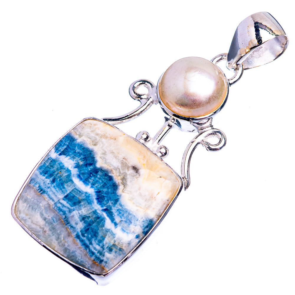 Blue Scheelite, Cultured Pearl Pendant 1 3/4" (925 Sterling Silver) P39000