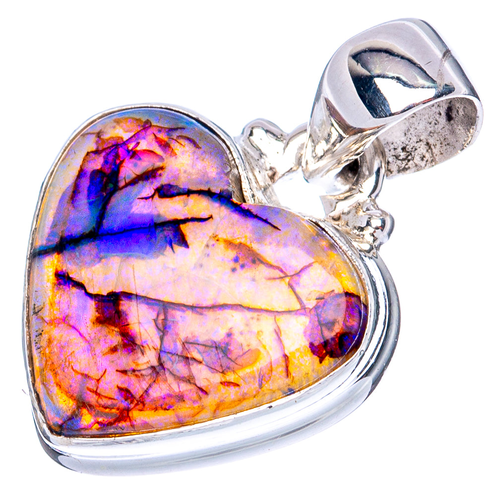 Rare Sterling Opal Heart Pendant 1" (925 Sterling Silver) P42003