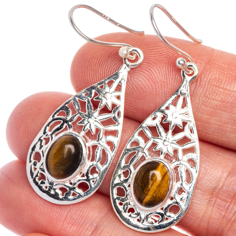 Tiger Eye Earrings 1 3/4" (925 Sterling Silver) E1058