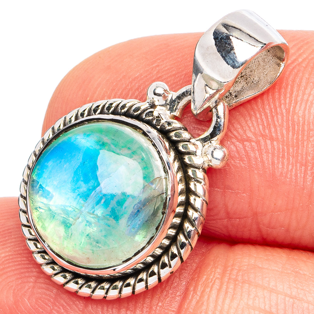 Green Moonstone Pendant 7/8" (925 Sterling Silver) P45091