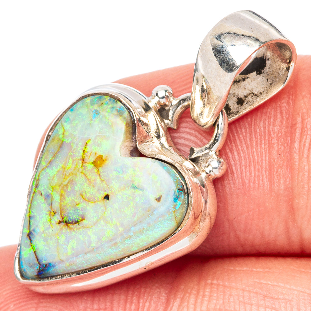 Rare Sterling Opal Heart Pendant 1 1/8" (925 Sterling Silver) P42891