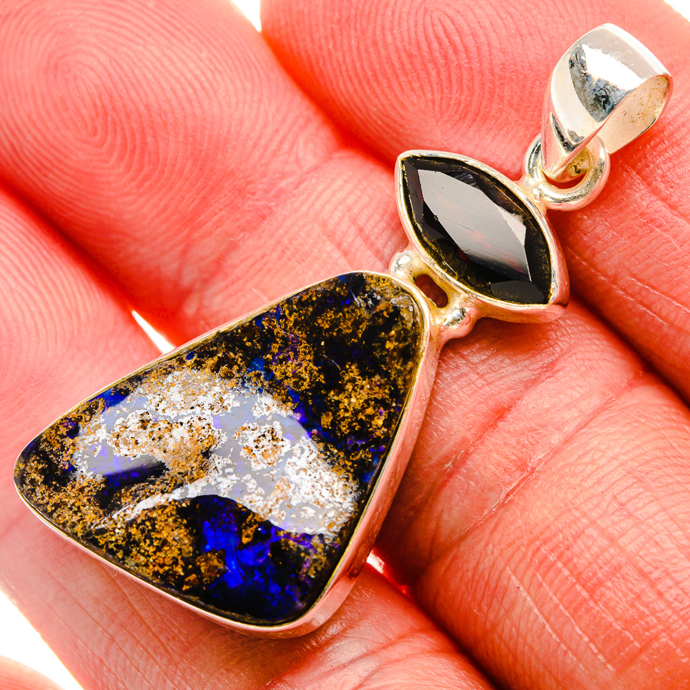 Boulder Opal, Garnet Pendant 1 3/4" (925 Sterling Silver) PD37897