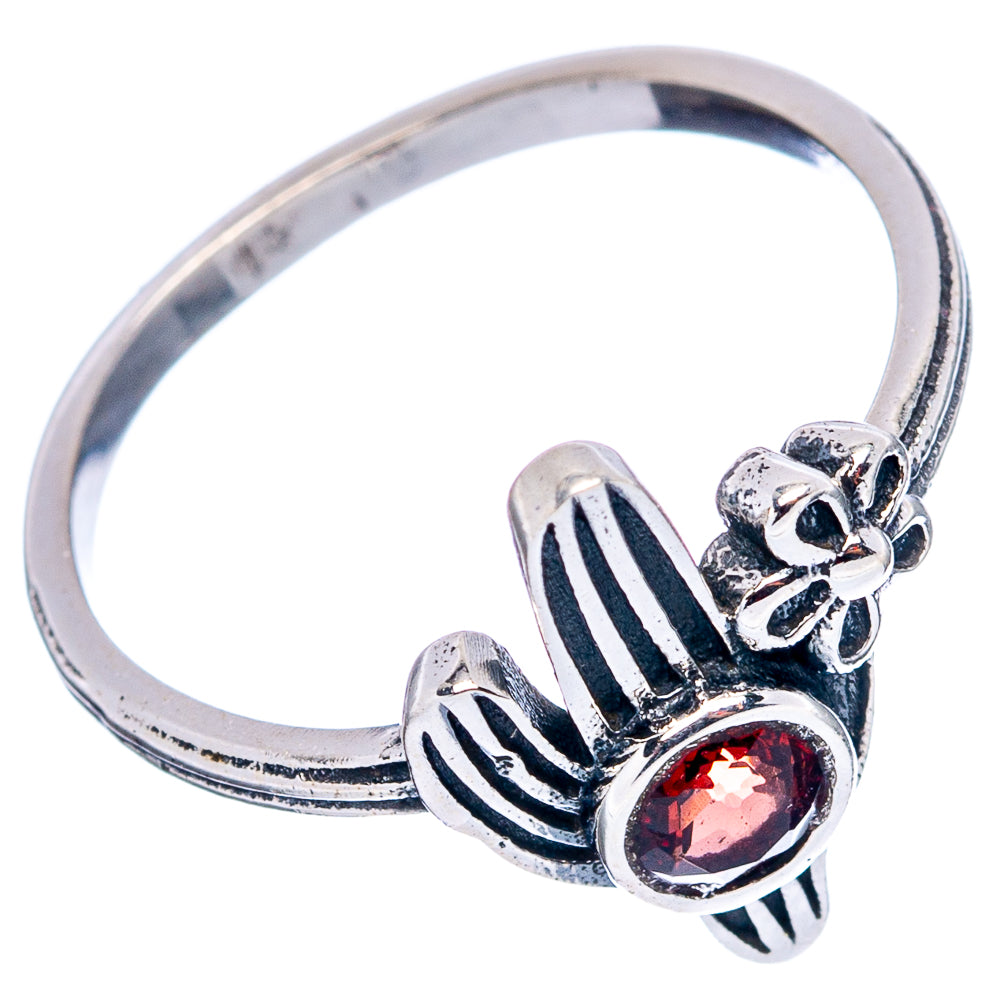 Garnet Cactus Dainty Ring Size 6.5 (.925 Sterling Silver)