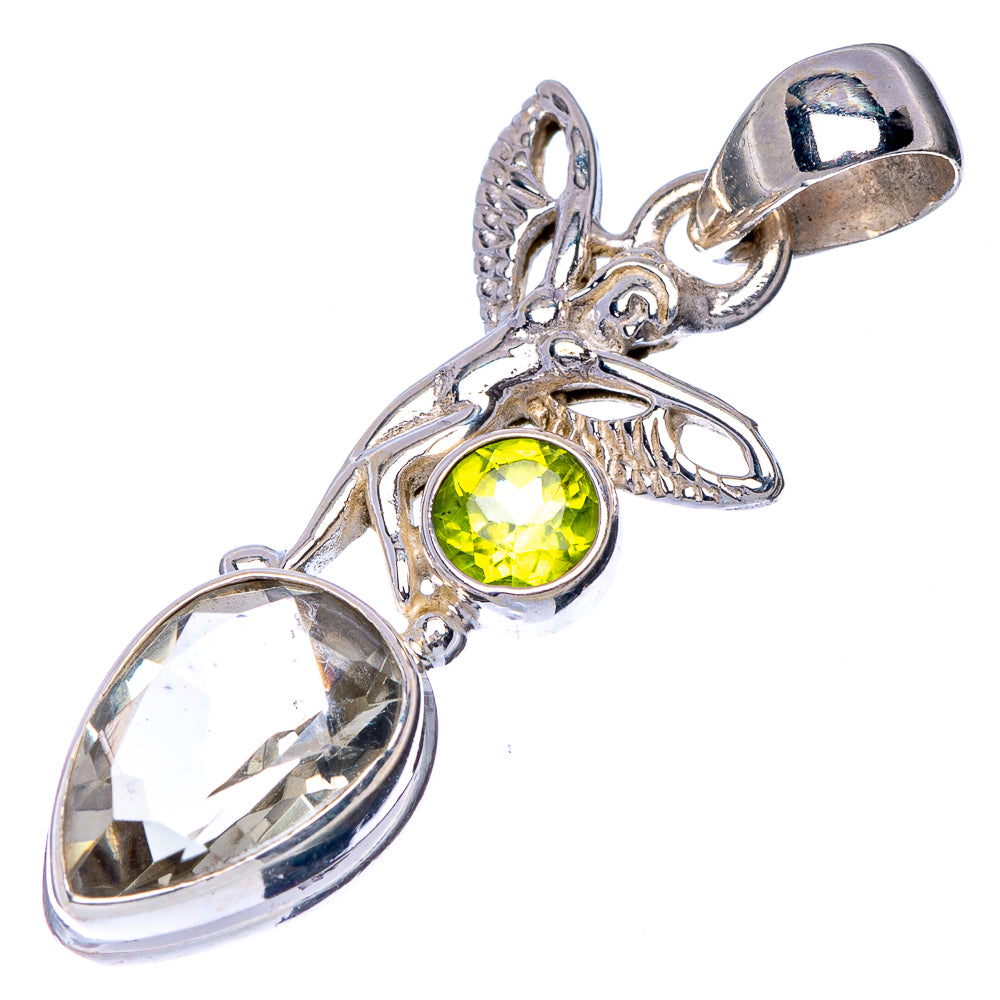 Faceted Green Amethyst, Peridot Fairy Pendant 1 1/2" (925 Sterling Silver) P41108