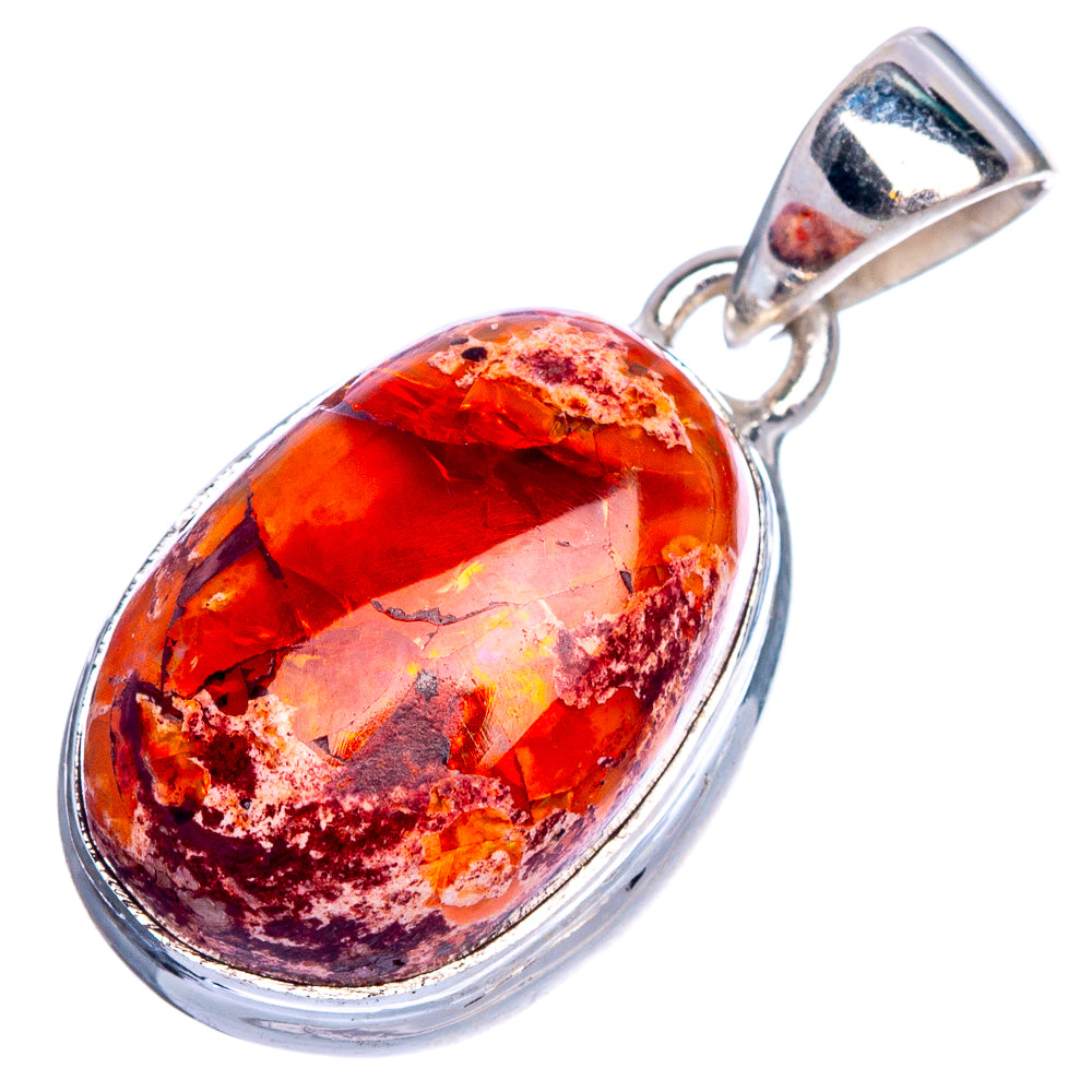Rare Mexican Fire Opal Pendant 1 1/8" (925 Sterling Silver) P40654