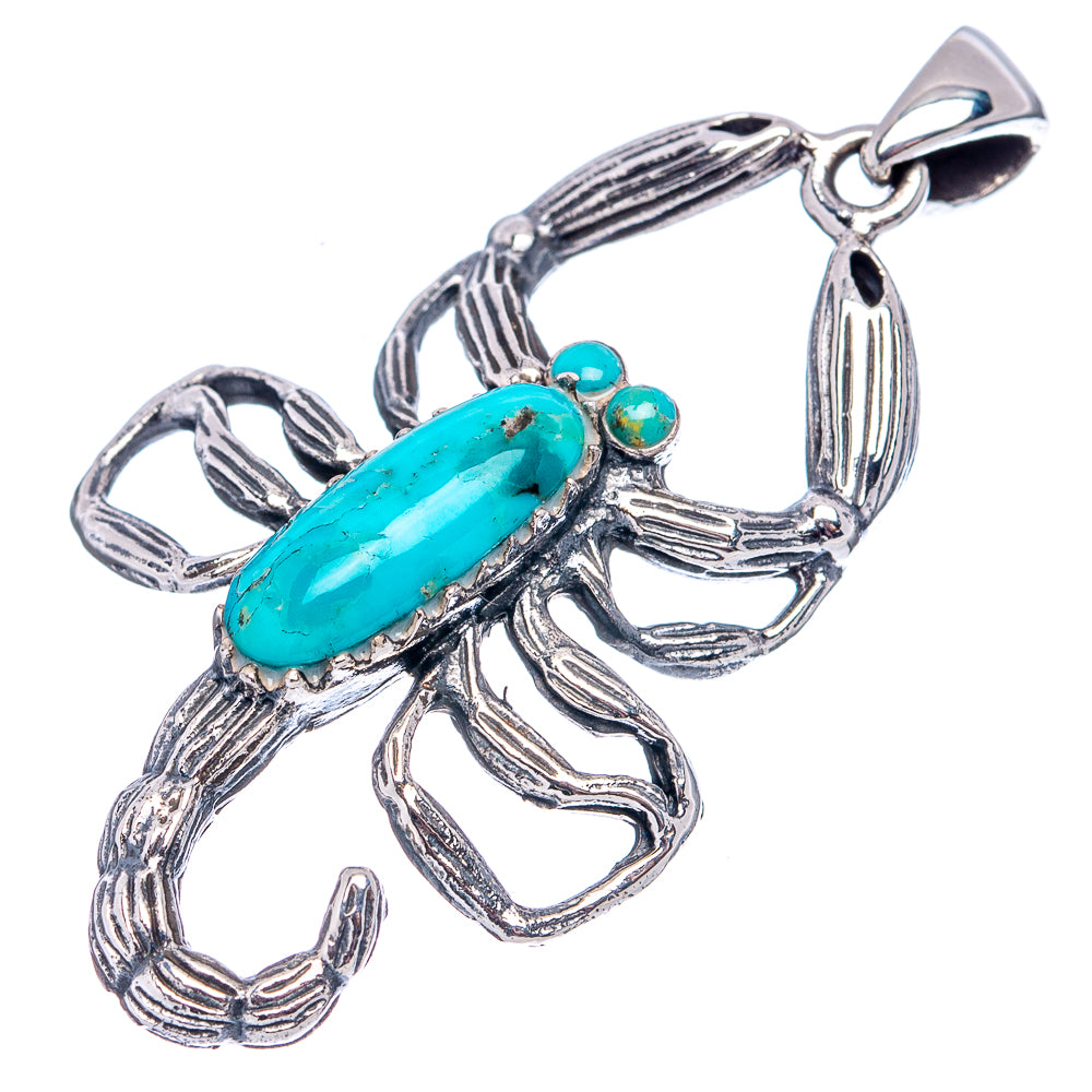 Native Style Mohave Turquoise Scorpion Pendant 1 3/4" (.925 Sterling Silver)