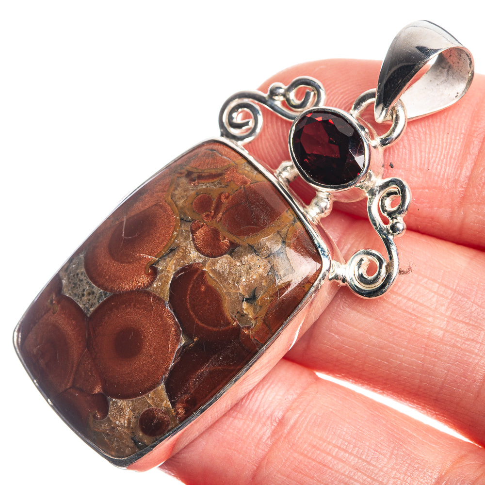 Poppy Jasper, Garnet 925 Sterling Silver Pendant 2"