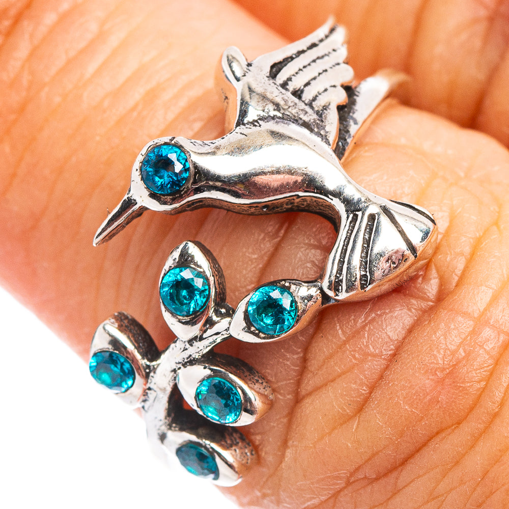 Blue Cubic Zirconia Hummingbird Dainty Ring Size 6.75 (.925 Sterling Silver)