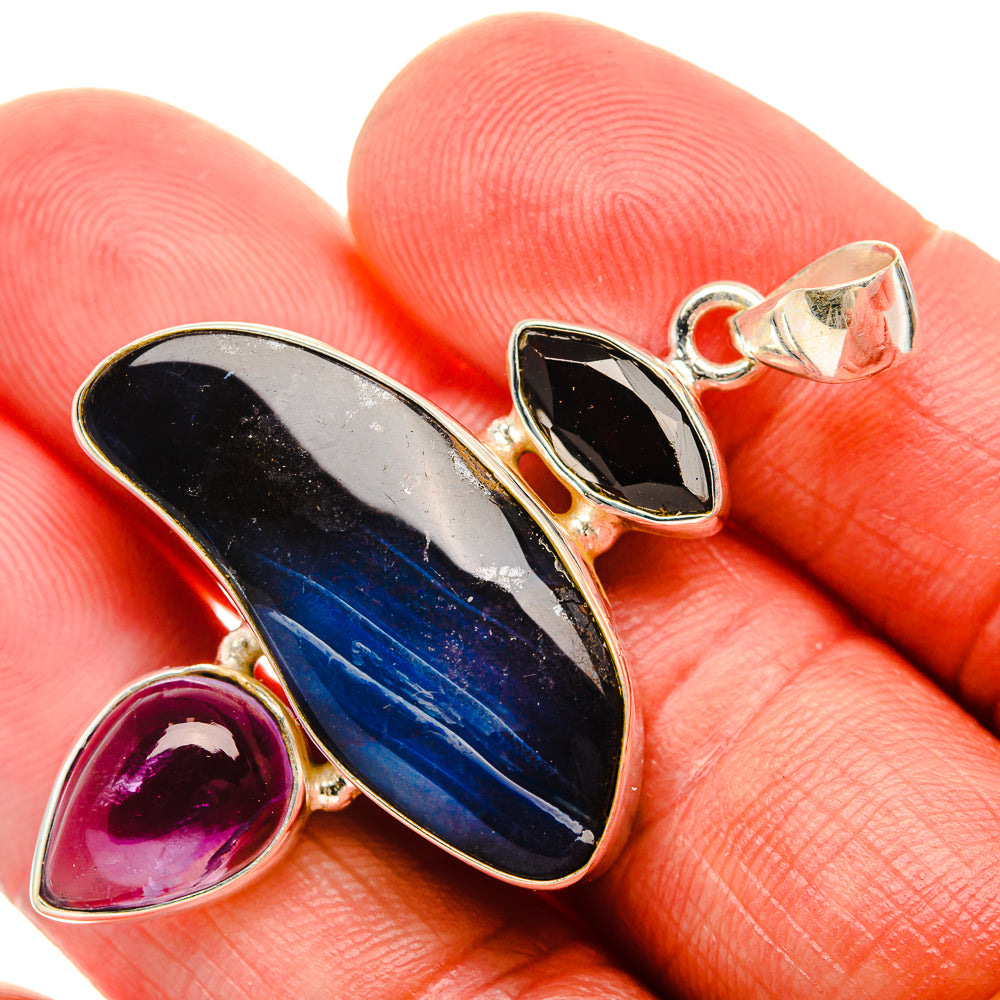 Australian Boulder Opal, Garnet, Black Onyx Pendant 2" (925 Sterling Silver) PD38165
