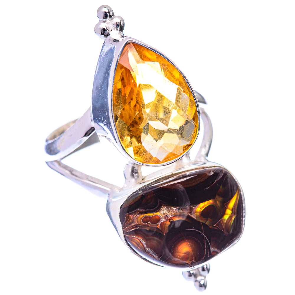 Large Mexican Fire Agate, Citrine Ring Size 8 (925 Sterling Silver) R141015