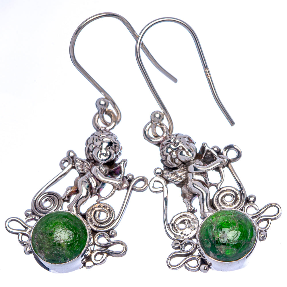 Green Copper Composite Turquoise Earrings 1 5/8" (925 Sterling Silver) E433177