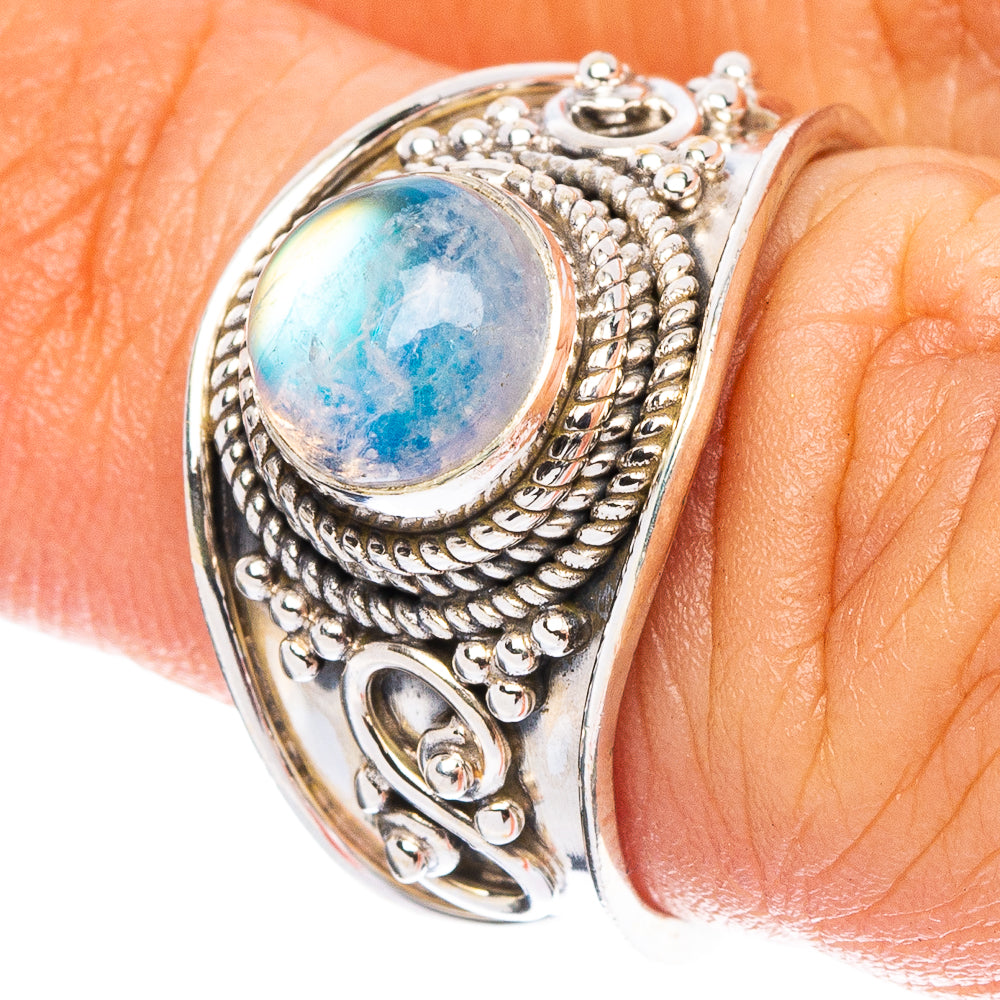 Rainbow Moonstone Ring Size 6.5 (925 Sterling Silver) R8002