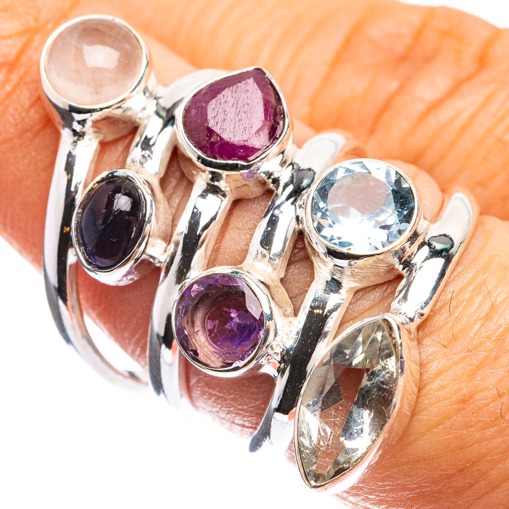 Large Rose Quartz, Tanzanite, Ruby, Amethyst, Blue Topaz, White Quartz Ring Size 6.75 (925 Sterling Silver) R143187