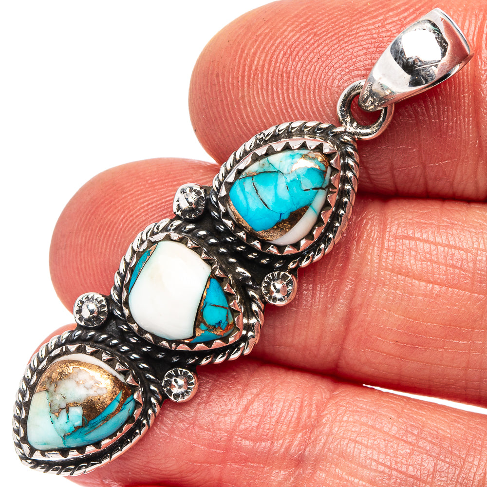 Native Style Ice Blue Dahlia Mohave Turquoise Pendant 1 3/4" (.925 Sterling Silver)