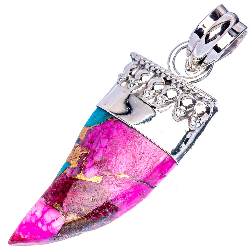 Kingman Pink Dahlia Turquoise Pendant 1 3/4" (925 Sterling Silver) P42734